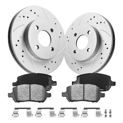 Front Drilled Rotors Brake Pads For Saturn Ion Chevrolet Cobalt Pontiac Pursuit - Image 1 of 4