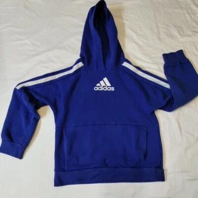 Adidas толстовка с капюшоном молодежи средний размер 10/12 пуловер синий белый карман мешок  - Изображение 1 из 4