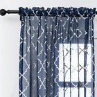 Kitchen Curtains 45 Inch Length - Navy Blue Sheer Café Curtains Short Sheer Wind