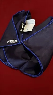 NWT $ 200 TOM FORD Navy Blue Satin Silk  Pocket Square Made in Italy - Image 1 of 4