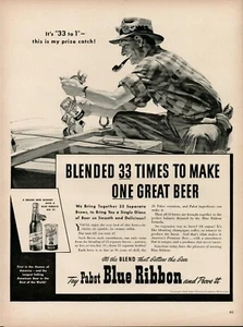 1940 Beer Brewery Pabst Blue Ribbon PBR 40s Vintage Print Ad Fishing Pole Boat - Picture 1 of 9