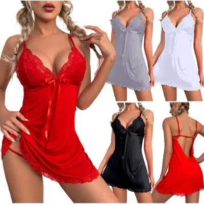 Sexy Camisón Babydoll Lencería Cuello en V Ropa de dormir Ropa interior con ribete de encaje Foto 1 de 4