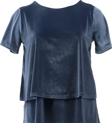 DG2 Diane Gilman Stretch Velvet Short-Slv Easy Top Navy S NWOT (32) - Image 1 of 4