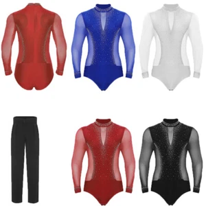 Mens Leotard Rumba Outfits Skating Bodysuit Show Dance Stage Latin Two-Piece - Picture 1 of 66