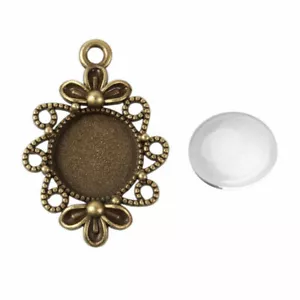 20 Sets Antik Bronze Blume Anhänger Fassung Einfassung Rohlinge & 12 mm Glasabdeckungen - Bild 1 von 1