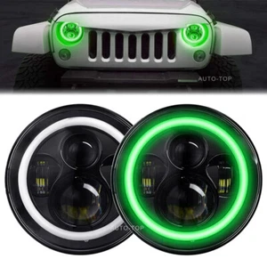 2x 7" LED Headlights Hi/Lo Beam Green Halo Turn Light for Jeep Wrangler JK 07-18 - Picture 1 of 9