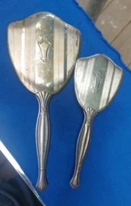 Vintage Hand Vanity Mirror and Hairbrush Set of 2 Silver Tone - Picture 1 of 12