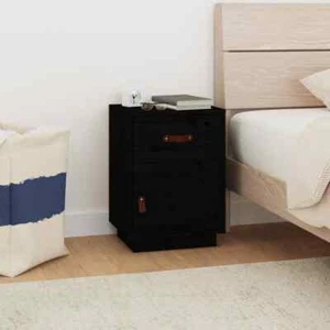 Bedside Cabinet Black 40x34x55 cm Solid Wood Pine vidaXL - Picture 1 of 11