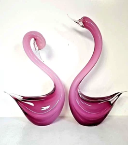 Two Vintage MCM Murano Glass Pink Swans/Geese/Flamingos Large 15+ inch - Picture 1 of 9