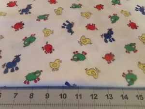1 YD X 44" FLANNEL C OLORFUL SMALL ANIMALS ON WHITE VINTAGE #8017 - Picture 1 of 3