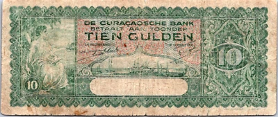 Curacao 10 Gulden 1939 Pick# 23 F-VF  - Image 1 of 3