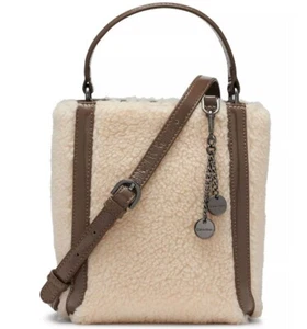 CALVIN KLEIN Astatine sherpa and patent leather top handle mini crossbody -Taupe - Picture 1 of 11