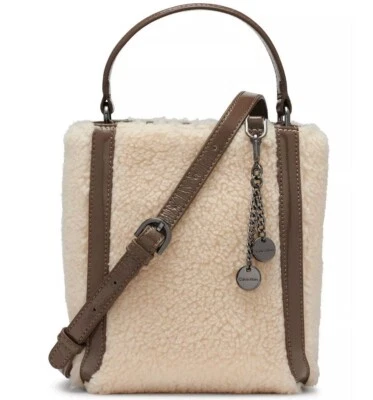 CALVIN KLEIN Astatine sherpa and patent leather top handle mini crossbody Taupe~ - Image 1 of 4