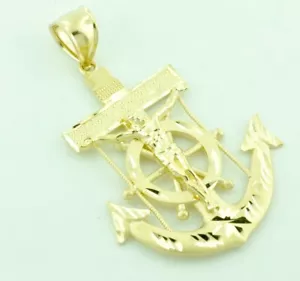 14k Solid Yellow Gold Anchor Cross Charm Crucifix Pendant Jesus 4.10 grams - Picture 1 of 9