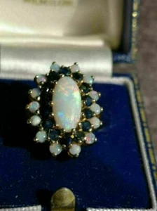 3Ct Simulated Fire Opal & Sapphire 14K Yellow Gold Plated Silver Cluster Ring - Picture 1 of 3