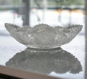 VTG EAPG Crystal Cut Glass Banana Canoe Shaped Fruit Bowl Saw Tooth Edge - Picture 1 of 8