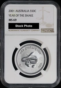 2001 Australia 50C Silver Lunar Series Year of the Snake 1/2 oz NGC MS-69 - Picture 1 of 2
