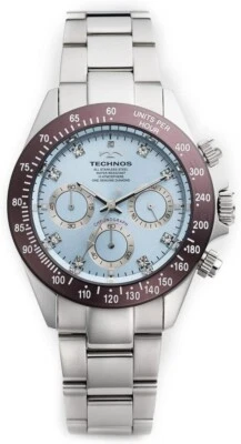Technos часы с натуральными бриллиантами коричневый лед синий хронограф T4B26RI Японии новый - Изображение 1 из 4