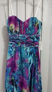 Brand New Womens Deb Multi Color Blue Formal Prom Dress Size 3/4 - Picture 1 of 4