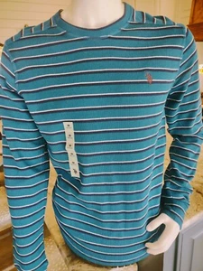 US Polo Association Men's Striped Blue Black White Long Sleeve Shirt NWT Medium - Picture 1 of 12