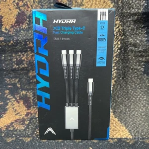 Hydra 3‑in‑1 Triple USB‑C 100 W PD Fast‑Charge Multi Cable with hydra-1.5m - Afbeelding 1 van 2