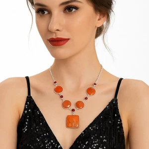 Natural Red Sponge Coral & Garnet 925 Sterling Silver Necklace Jewelry N-1022 - Picture 1 of 6