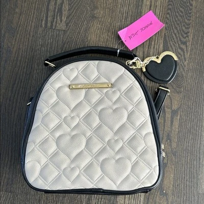 New Betsey Johnson Quilted Hearts Dome Mini Backpack Black Cream NWT $78 - Image 1 of 4