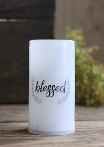 Battery Pillar Candle Blessed White Farmhouse Fall Decor 3 x 6 inches - Picture 1 of 6