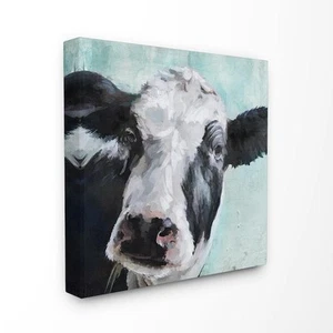 30 in. x 30 in. "Gentle Farm Cow Painting on Blue" Artist Main Line Art & Design - Picture 1 of 5