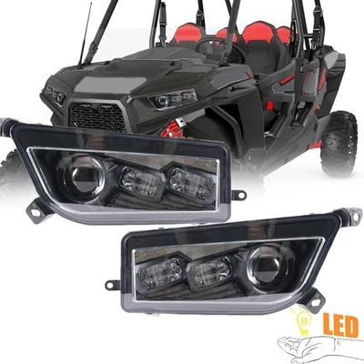 Black Pair LED Headlights for Polaris General RZR 900 1000 XP Turbo 2014-2019 - Image 1 of 4