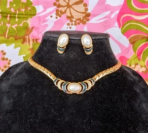 Vintage Christian Dior Classic 1980's Faux Pearl And Crystal Enameled Collar... - Picture 1 of 8