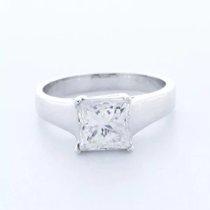 14K White Gold Solitaire Engagement Ring 2.52 CT Princess Natural Diamond F VS1 - Picture 1 of 22