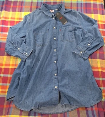 Levi's Denim Western Camisa a Presión Vestido Larga Tarea Granero Camionero Boho Novio Nuevo Foto 1 de 4