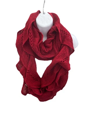 Brick Red Infinity Knit Winter Scarf Ruffle Knit 17x64 - Image 1 of 4