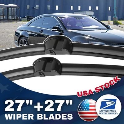 Black Front Windshield Wiper Blades 27"+27" For Mercedes-Benz S63 AMG 2008-2013 — 第 1/4 张图片