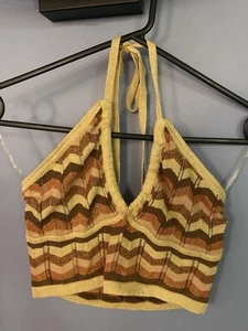 Cotton On Gold Bronze Metallic Halter Neck Crop Top Size S - Picture 1 of 4
