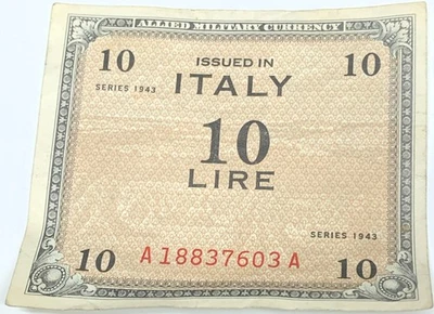 # K2543    WORLD WAR 2   ALLIED MILITARY CURRENCY  ITALY 10 LIRE   1943 - Image 1 of 2