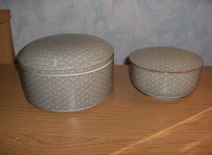 Vintage 4 Pc Fitz & Floyd China Taupe Geometric Powder &Trinket Boxes & Lids - Picture 1 of 1