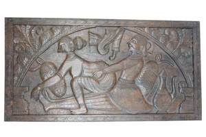 Kamasutra CARVED WOOD Wall Hanging Headboard DARK TEAK Vintage DESIGN CLEARANCE