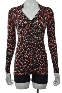 Elie Tahari Saks Fifth Avenue Womens Sweater Size XS Red Animal Print Cardigan  - Picture 1 of 5
