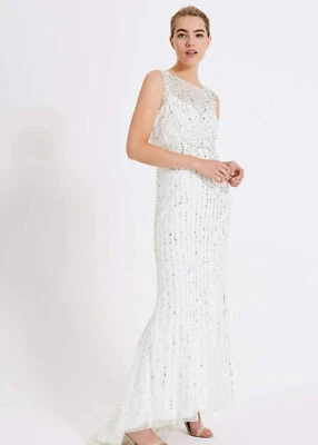 Phase Eight Millie Dress Ivory Fully Embellished Drape Trail Maxi Gown Wedding - Image 1 of 4