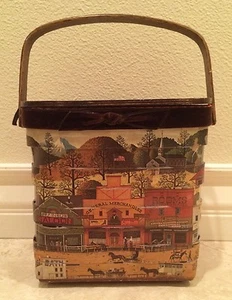 GEWEBTER KORB BILD HANDTASCHE Vintage Handtasche Beuteltasche Holz Top Griff Schleife Handarbeit USA - Bild 1 von 12