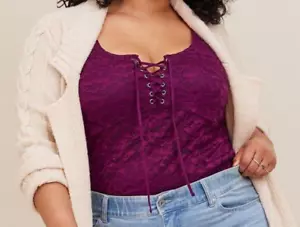 Torrid Sexy Lace Corset Seamed Lace-Up Sleeveless Bodysuit Purple Size 5 - Picture 1 of 7