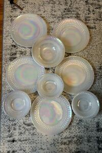 Federal Glass Moon Glow Iridescent Dish Set Plates, Bowls. Vintage. Collectible
