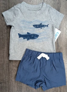 Baby Boy Clothes New Newborn Carter's Just One You Gray & Blue Shark 2pc Outfit - Picture 1 of 5