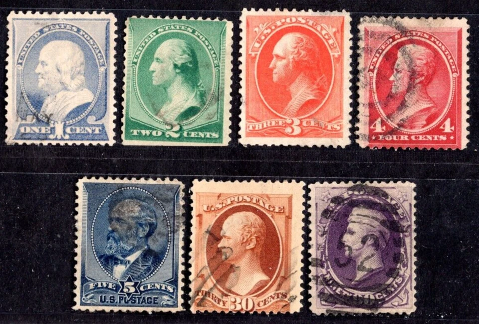US 1887 SCOTT #212-218 COMPLETE SET USED MOSTLY LIGHT CANCELS - Image 1 of 2