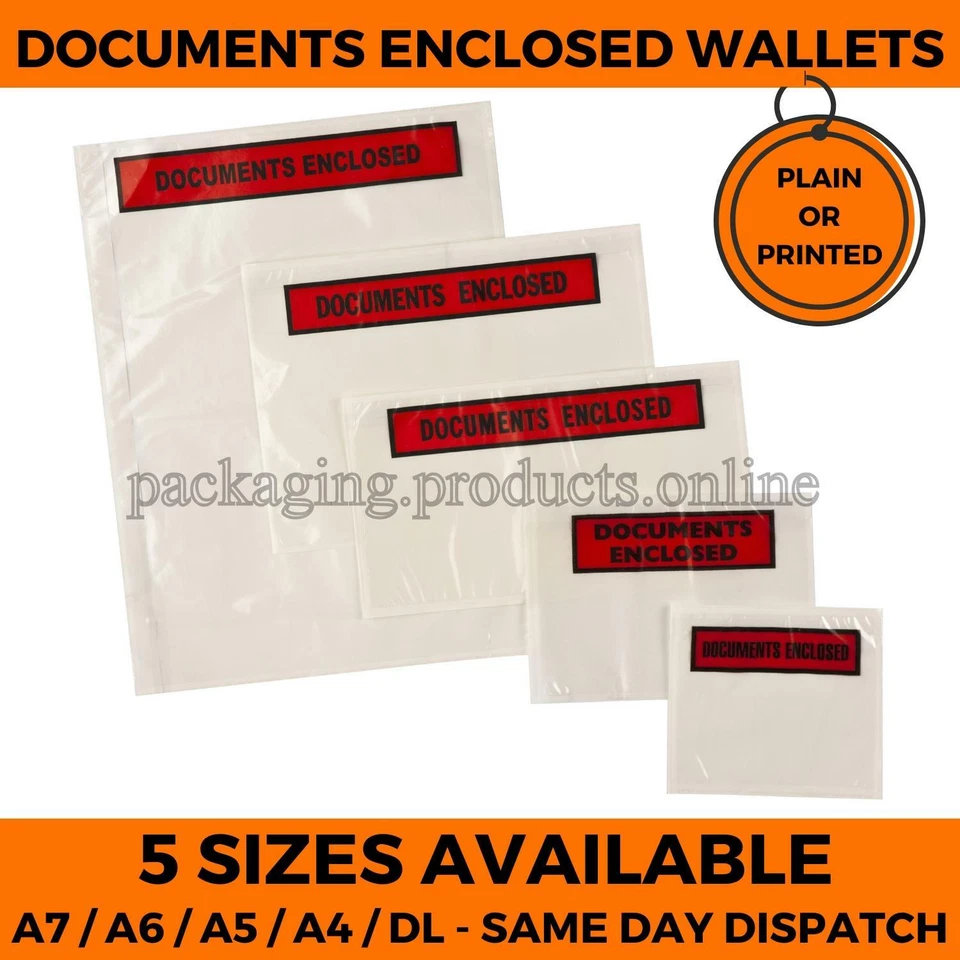 DOCUMENTS ENCLOSED Wallets Envelopes Self Adhesive - A7 A6 A5 - Plain or Printed - Image 1 of 1