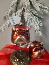 2 Shatterproof Bull Dog Christmas Tree Ornaments Heads Holiday Tree Decor 3"x 3"