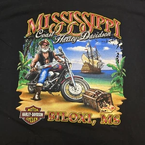Harley Davidson Mississippi Coast Pirate Skull Biloxi T-Shirt 2008 Men's Large - Picture 1 of 11