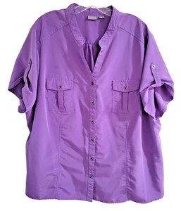 Laura Scott Lavander Button Front Blouse Size 24/36W Short Sleeve Utility Shirt - Picture 1 of 8